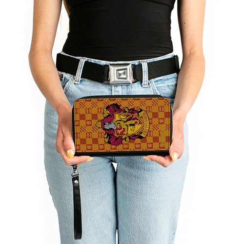 Buckle-Down The Wizarding World of Harry Potter Wallet, Zip Around, Harry Potter Gryffindor Crest Heraldry Checkers Golds Reds, Vegan Leather3