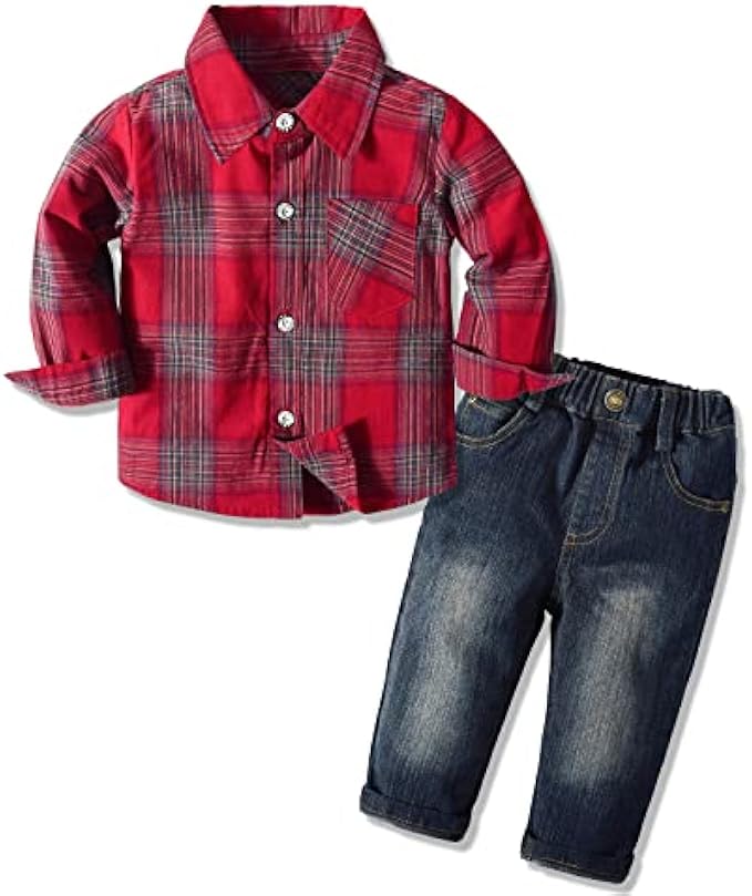 Yilaku Baby Boy Clothes Toddler Boy Dress Outfits with Cotton Shirt + Jean Pants Toddler Suits Boys' Clothing sets 1-7 Years