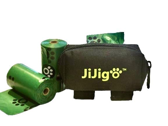 Dispenser de Sacos para Fezes de Cães JIJIGO com Clip Seguro e Sacos Perfumados de Lavanda, Pacote com 2 Rolos e 30 Sacos