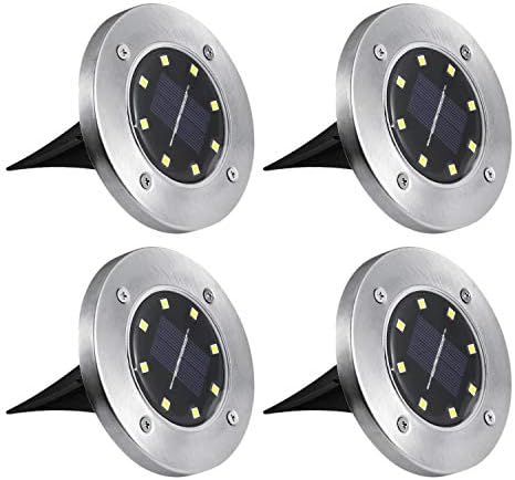 Solar Garden Lights, ComLeds 8 LED Ground Lights Waterproof Landscape Spotlight Solar Powered Security Inground Lightening Dark Sensing Auto On/Off for Driveway Patio Deck(4 Packs)