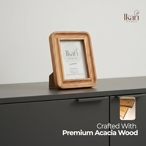 Image of Ikari Homes Premium Acacia Wood Photo Frame with Natural Burn Finish | Unbreakable Plexiglass Picture Frame for Tabletop & Wall Hanging | Heavy Sturdy Artisan Crafted Set