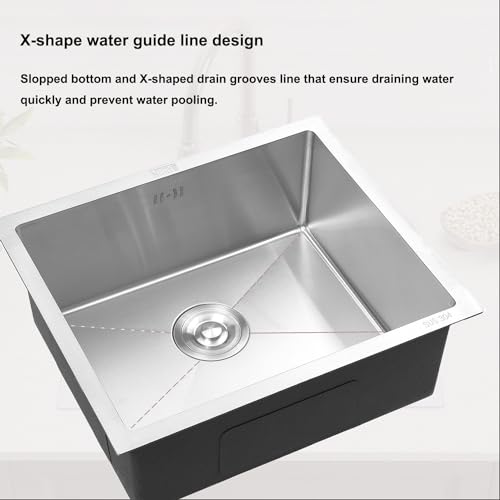 Warmiehomy Kitchen Sink 304 Stainless Steel Sink 51x44x20cm Single Bowl Kitchen Sinks with Drainer Kit Undermount and Topmount Small Sinks for Bar, Campervan - Image 5