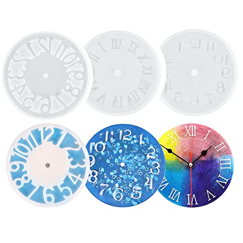Pamtns Reloj de Resina de Silicona 2 Piezas Molde de Silicona de Resina Molde de Reloj Romanos Números Arábigos Números Moldes Resina Epoxi Molde de Resina de Reloj para DIY Hacer Joyas Cover