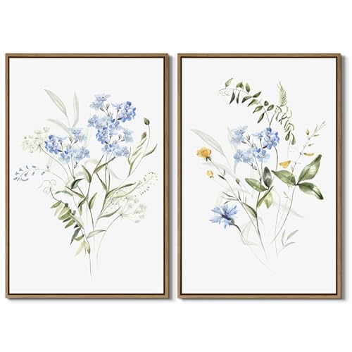 Watercolor Floral Wall Art Blue Yellow Flower Canvas Art Pints