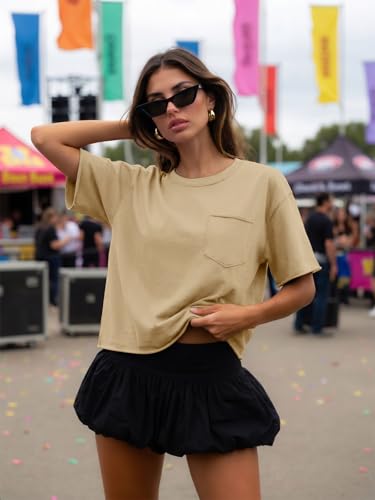 Image of ATHMILE Womens Crop Tops Workout Shirts Gym Oversized Spring Summer Basic Tees Short Sleeve Casual Loose Drop Shoulder 2026