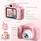 Aparat dziecięcy, aparat dziecięcy 2-calowy wyświetlacz 1080P, aparat cyfrowy do selfie Dzieci z 32 GB, aparat fotograficzny Dzieci dla 3 4 5 6 7 8 9 10 11 12 lat Chłopcy i dziewczęta(Różowy dinozaur)