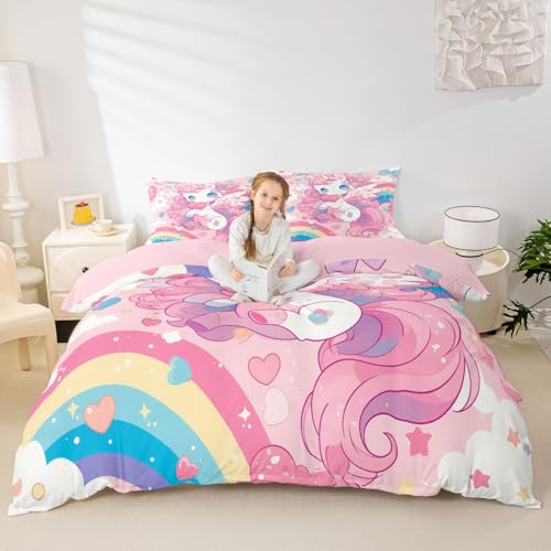 Housse de couette licorne 220x240 anti-plis en microfibre douce - 5