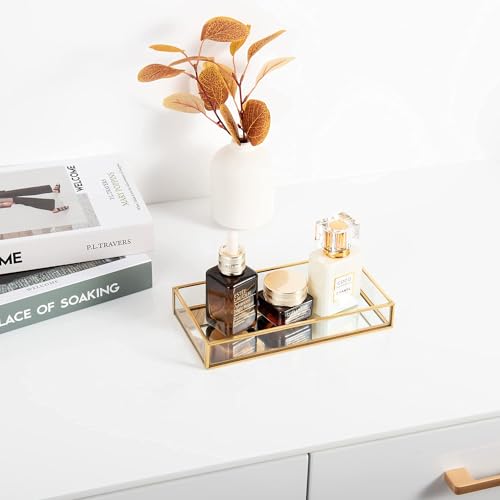 Feyarl F0882 Small Gold Clear Glass Perfume Tray Vanity Jewelry Trinket Rings Earrings Organizer Tray Collection Display Decorative Tray thumb #5