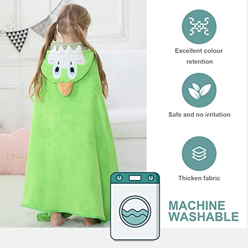 Image of MICHLEY Cartoon Hooded Baby Towel Unisex, Premium Soft Swimming Bathrobe Large Washcloths 31.5 inch x 53 inch for 0-9T (Green Dinosaur)