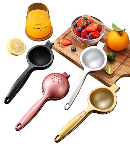 レモン絞り器、高耐久亜鉛合金手動レモンジューサー、高収率スレッド溝小オレンジライムシトラスジューサーハンドプレス、カクテル、ホームレストラン、キッチン用品用ジュースメーカー (シルバー + ゴールド,2)