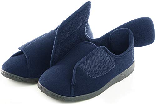 EuropeanSoftest Men s 80-D Memory Foam Diabetic Slippers On Slipper Breathable Washable Indoor Outdoor House Shoe w Anti Slip Sole (Large 11-12 B(M) US Men, Navy Blue)