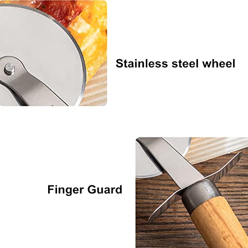 Larger Pizza Cutter Wheel with 3.54\'\' Stainless Steel Wheel, Pizza Slicer with Non-Slip Wooden Handle, Pizza Wheel for Pies Waffle Bread Dough Cookies Cake Pie Server