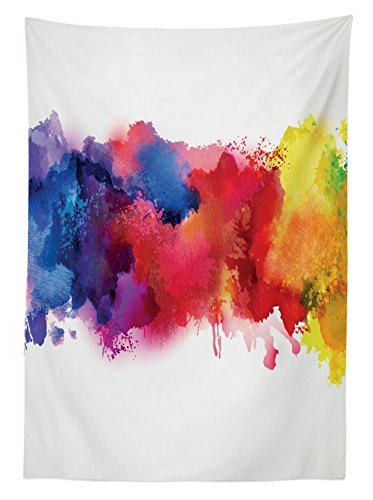 Ambesonne Abstract Tablecloth, Vibrant Stains Of Watercolor Paint Splatters Brushstrokes Dripping Liquid Art, Rectangular Table Cover For Dining Room Kitchen Decor, 60" X 84", Yellow Blue #TOP1