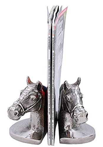 Casa Padrino Ensemble de Serre-Livre de Luxe avec têtes de Cheval Argent/Noir 17 x 9 x H. 14 cm - Accessoires de Luxe