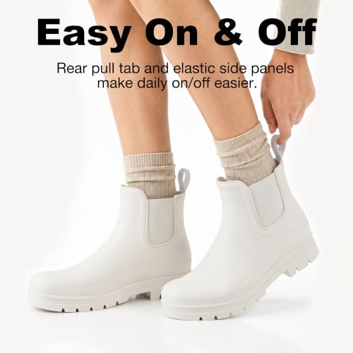 Image of planone Women's Fashion Waterproof Short Chelsea Rain Boots Durable Non Slip Ankle Rubber Boots Work Booties Lightweight Outdoor Garden Shoes with Removable Insole