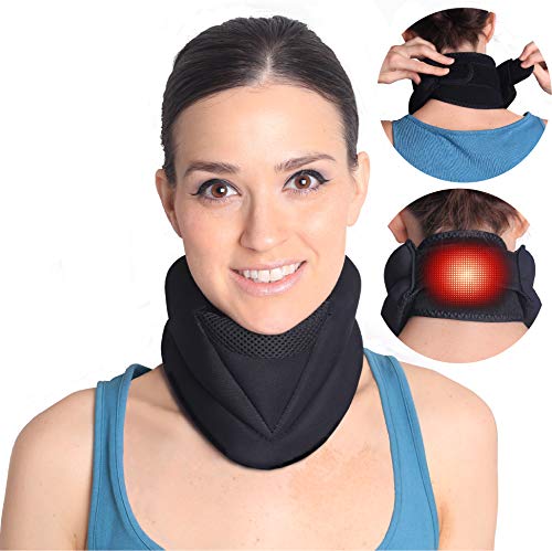 Magnetic Electric Heating Neck Brace for Neck Pain and Support- Cervical Collar Traction Device-Neck Warmer for Stiff Neck- 3 in 1 Support that Relieves Pain, Stress, Anxiety and Headache.