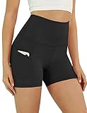 ODODOS Women's 5' High Waist Biker Shorts with Pockets, Tummy Control Non See Through Weokout Sports Athletic Running Yoga Shorts, Black, Medium
