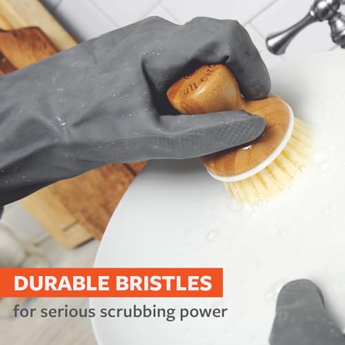 Image of Full Circle Bubbly Palm Brush, Dish Scrub Brush for Nonstick, White, 2pk | Family-safe & formaldehyde-free, with an ergonomic handle for effortless cast iron, nonstick & sink cleanup.