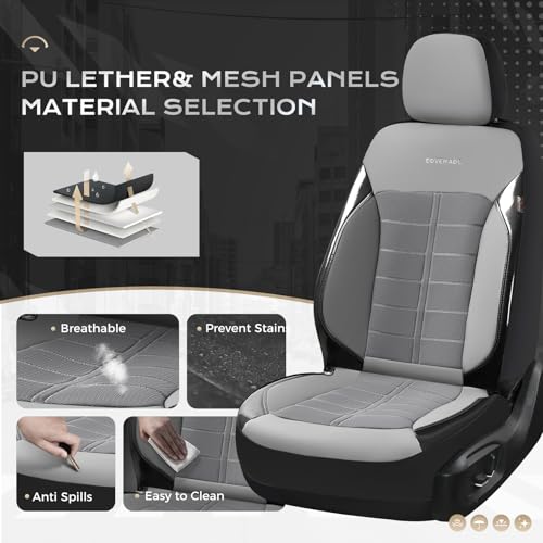 Image of Coverado Leather and Air Mesh Seat Cover, Car Seat Cover Rear Seats, 3D Breathable Seat Protectors Sports Carbon Fiber Design Airbag Compatible Comfort Universal for Most Cars, Van,Trucks, SUV, Grey