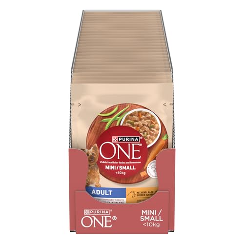 PURINA ONE Small&Mini  10kg Cibo Umido per Cani Adulti in Salsa con Pollo, Carote e Fagiolini 26 Bustine da 85g