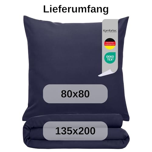 Komfortec Juego de Ropa de Cama de 135 x 200 cm con 1 Funda de Almohada de 80 x 80 cm, de Microfibra cepillada, Color Azul Oscuro - imagen 2
