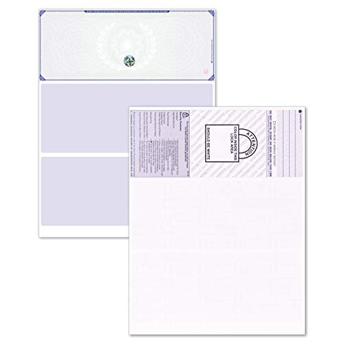 Blank Hologram Premium Computer Checks, Top High Security Laser Checks with Perforated Vouchers, Qty. 500 Blue Green