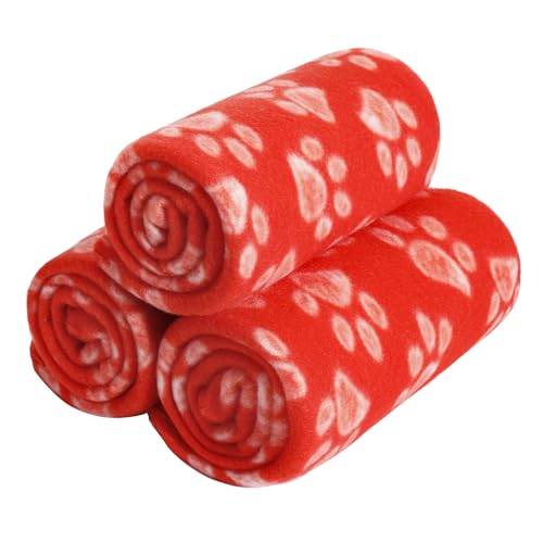 CAI TENG 3 Pack Pet Blankets for Small Dogs Dog Blanket Cat 21x30 Inch Soft Pet Fleece Blanket Warm Puppy Essentials for Bed Cute Paw Printed Throw Dog Red by CAI TENG - Used condition - US$11.66