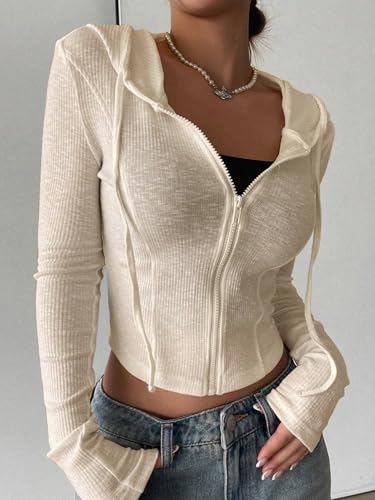 Chic Beige Womens Casual Coat: Hooded Zip-Up Jacket for Fall & Winter (Small) - Image 2