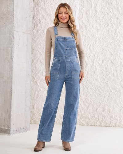 LookbookStore Denim Overalls for Women Stretchy Straight Leg Bib Jumpsuits | Adjustable Bib Straps, 27.5 Inch Inseam, Relaxed Baggy Loose Fit, Jean Overalls, Denim Jumpsuit for Women, Daily Wear & Work — view 6