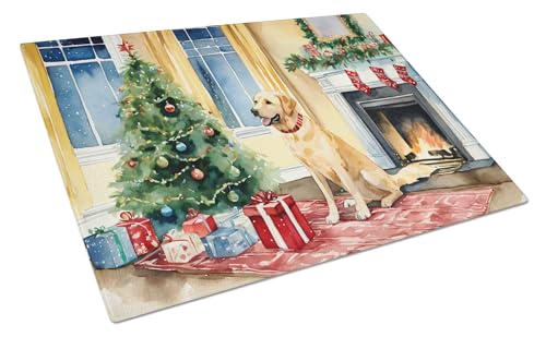 Caroline's Treasures DAC2697LCB Labrador Retriever Cozy Christmas Glass Cutting Board Large Decorative Tempered Glass Kitchen Cutting and Serving Board Large Size Chopping Board