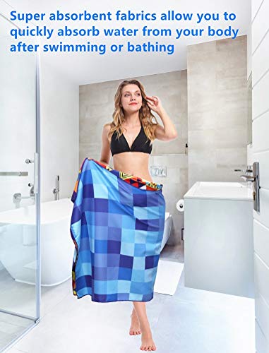 Microfiber Sand Free Beach Towel-Quick Dry Super Absorbent Lightweight Oversized Large Towels Blanket for Travel Pool Swimming Bath Girl Women Men Geometric Triangle Mosaic Check Blue