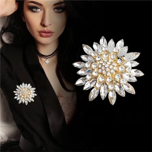 Image of WCRAZYE Sunflower Brooch Pins for Women Sparkly Big Premium Rhinestone Crystal Red Flower Bouquets Lapels Brooch Elegant Clothing Skirt Hat Bag Accessories for Teen Girls