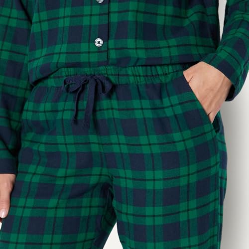 Amazon Essentials Women's Matching Holiday Family Pajama Sets, Dark Emerald Green Navy Plaid, X-Large