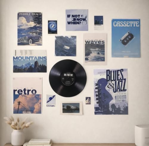 Image of 13 Piece Blue Aesthetic Poster Set | 300 GSM Multi-Sized Wall Posters with Adhesive Tape | Retro Music, Ocean & Vintage Art Prints for Bedroom, Room Decor, Home Decor, Living Room & Wall Art