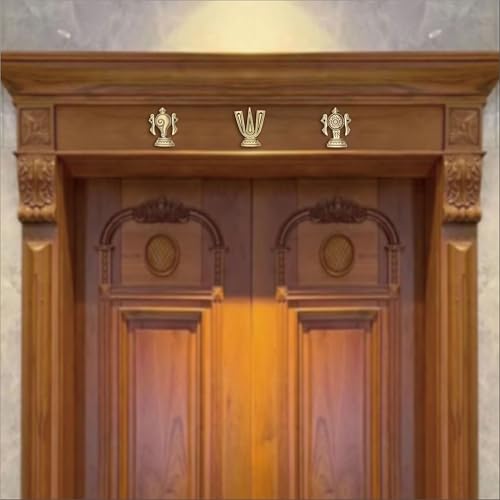Image of Antique Brass Finish Naama Shape Door Hanging | Decorative Wall & Door Accent for Home Entrance | Traditional Indian Door Decor | Pooja Room, Main Door, Temple & Festive Decoration
