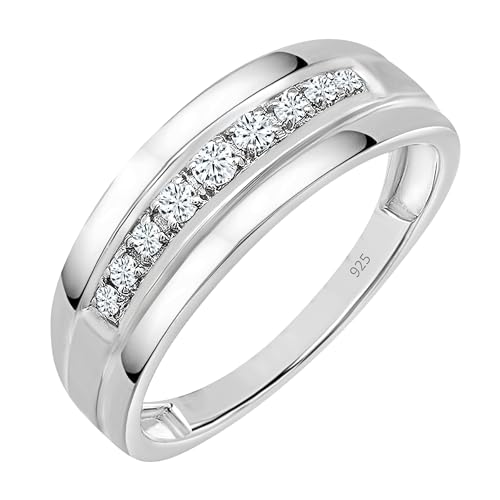 Dazzlingrock Collection 0.23 Ctw Round Diamond Nine Stone Single Row Wedding Band for Men in 925 Sterling Silver