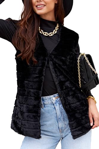 Och Bella Weste für Damen, Weich und Flauschig, Kurze Fellweste, Perfekt für Kältere Tage, Stylische Damen Weste, Befestigt mit Haken, Weste für Frauen mit Satin-Futter, Schwarz, XL