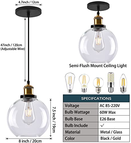 Bagood Glass Pendant Light Clear Glass Pendant Lights Kitchen Island Gold And Black Glass Pendant Lights Kitchen Island Globe Pendant Lights Kitchen Island Glass Pendant Light Farmhouse (Bulb Incl.) #TOP3