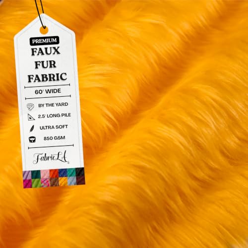 Image of FabricLA Faux Fur Fabric by The Yard - Artificial Craft Fur - 36 inch X 60 inch Inch Wide - Fur Fabric for Craft Supply, DIY Furry Plush Projects, Sewing, Decoration, Upholstery, Golden Yellow, 1 Yard