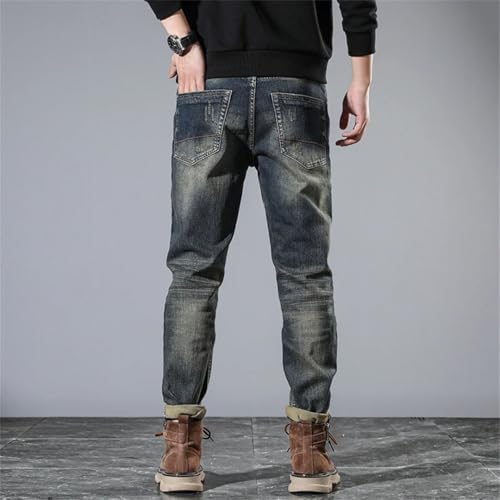 Men's Retro Nostalgic Jeans Straight Fashion Elastic Washed Distressed Jeans3