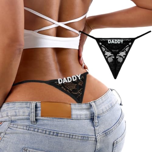 Image of Sexy Underwear for Women, Lace Thongs with Sparkling Letter Charms, Fun and Flirty Panties for Women Sexy