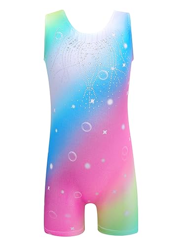 Image of EQSJIU Gymnastics Leotards for Girls Kids Rainbow Mosaic Mermaid Butterfly Stars Leopard Galaxy Tie Dye Cosmos Leopard
