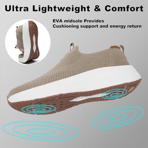 Image of Men's Wide Non-Slip Walking Shoes Lightweight Breathable Knit Casual Sneakers Slip On Athletic Shoes Ultra Comfort Durable