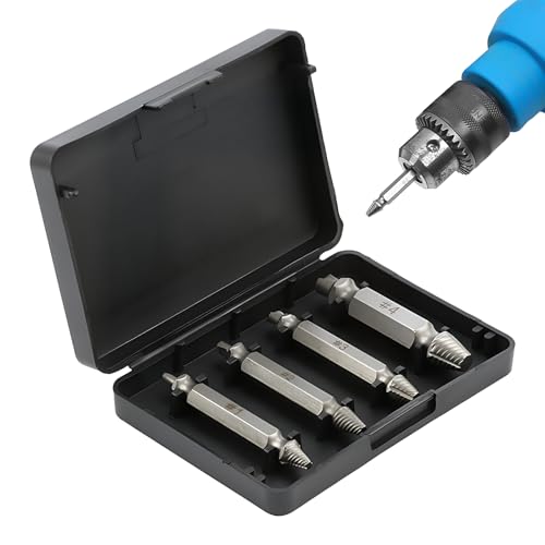 4PCS Damaged Screw Remover and Extractor Set, HSS 4341# Steel with 62-63HRC Hardness, Compatible with All Drill Types, Easy Removal for Stripped, Rusted, or Broken Screws and Bolts