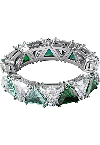 Swarovski Matrix Cocktail Ring, Green and Clear Crystals with a Rhodium Finish Band, Size 5, Part of the Matrix Collection