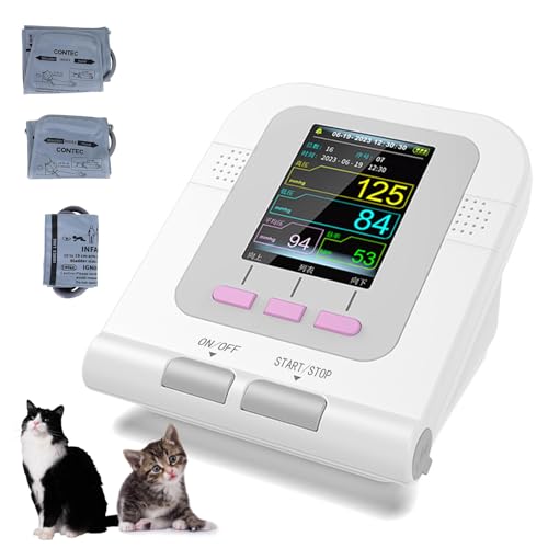 Tensiómetro automático para mascotas, monitor veterinario con pantalla de 2.8' y 3 brazaletes, pulsioxímetro veterinario de precisión para uso en clínicas familiares.