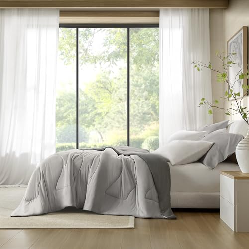 Harbor House Cooling Reversible Tencel Comforter Blanket – Full/Queen Size, Cool-Touch Nylon Blend, Moisture-Wicking & Breathable for Hot Sleepers, Gray/Charcoal, 90x94 Inches