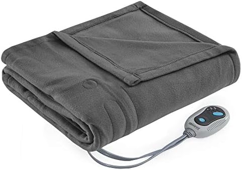 Beautyrest Fleece Electric Blanket Heated Throw Wrap Super Soft Hypoallergenic with Auto Shutoff-3-Setting Controller, 50 x 60 in, Grey