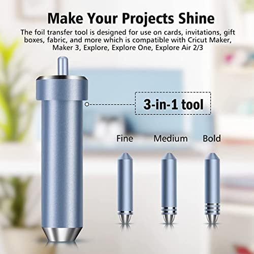 Jetcloud Foil Transfer Kit Replacement Portable Foil Transfer Tool with Fine Medium Bold 3 Blades for Cricut Maker Explore Machines Air Explore Air 2 Explore Air 3 (20sm008X23tI15vu00NF1)