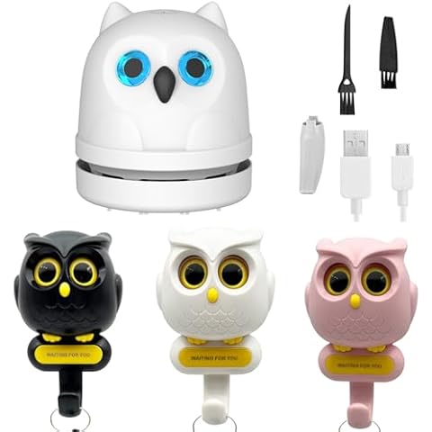 Hallocool Owl Mini Vacuum Cleaner, and 3PCS Owl Hooks Automatic Open Close Eyes Cover